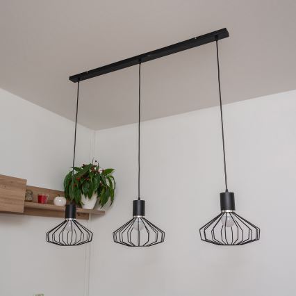 Luster na sajli SOLANO 3xE27/15W/230V crna/sjajni hrom