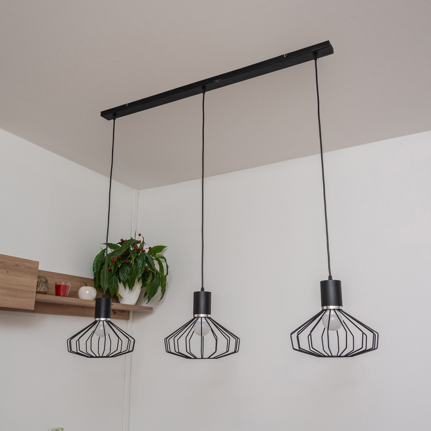 Luster na sajli SOLANO 3xE27/15W/230V crna/sjajni hrom