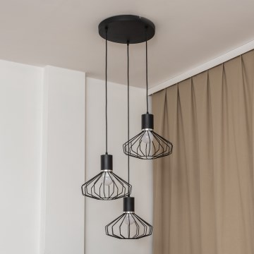 Luster na sajli SOLANO 3xE27/15W/230V crna/sjajni hrom