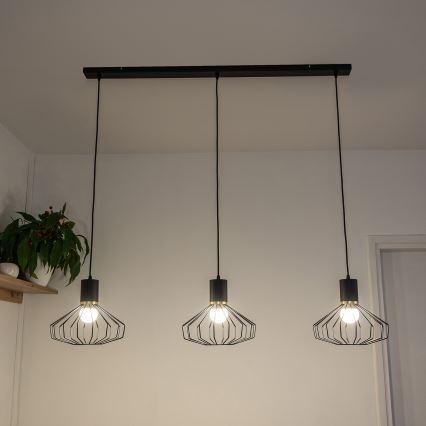 Luster na sajli SOLANO 3xE27/15W/230V crna/zlatna