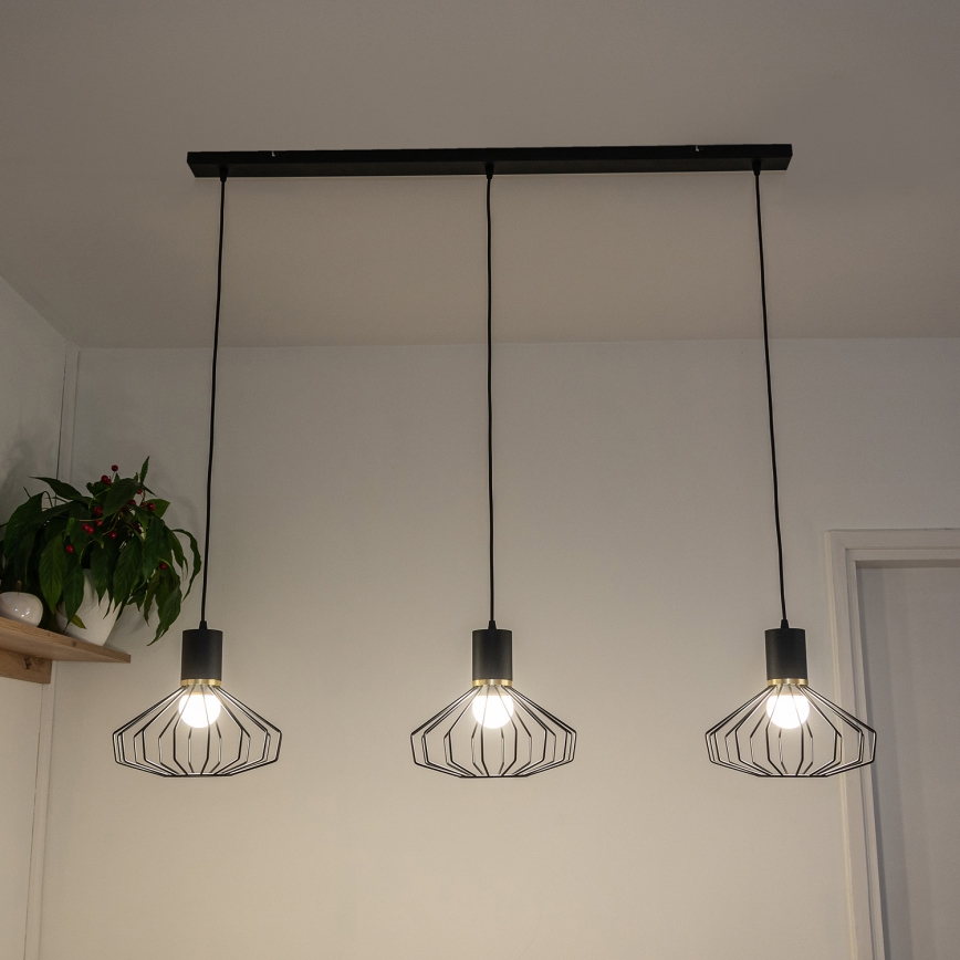 Luster na sajli SOLANO 3xE27/15W/230V crna/zlatna
