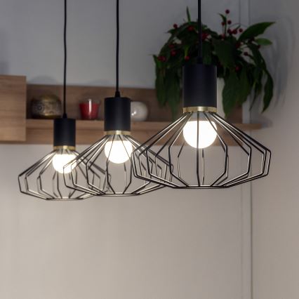 Luster na sajli SOLANO 3xE27/15W/230V crna/zlatna