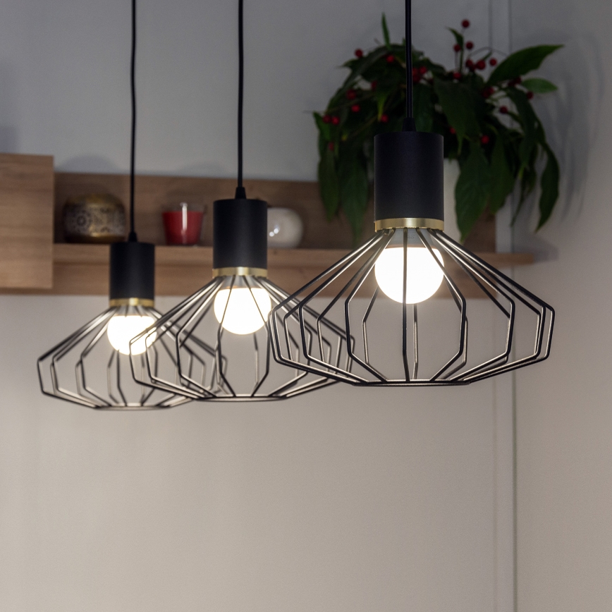 Luster na sajli SOLANO 3xE27/15W/230V crna/zlatna
