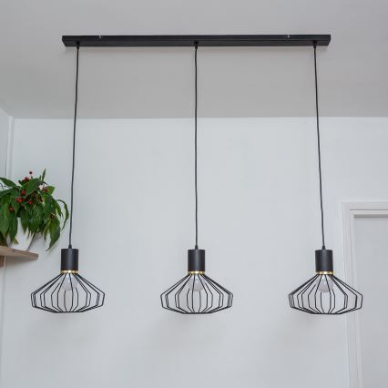 Luster na sajli SOLANO 3xE27/15W/230V crna/zlatna