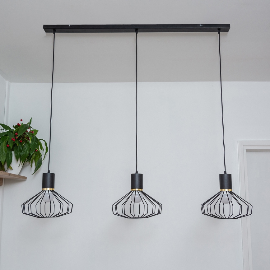 Luster na sajli SOLANO 3xE27/15W/230V crna/zlatna
