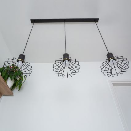 Luster na sajli SOLANO 3xE27/15W/230V crna/zlatna