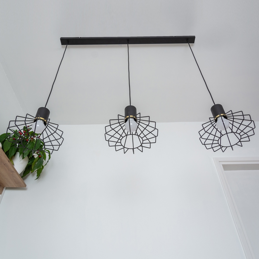 Luster na sajli SOLANO 3xE27/15W/230V crna/zlatna