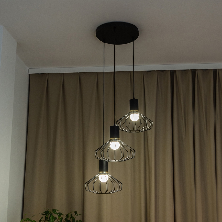 Luster na sajli SOLANO 3xE27/15W/230V crna/zlatna