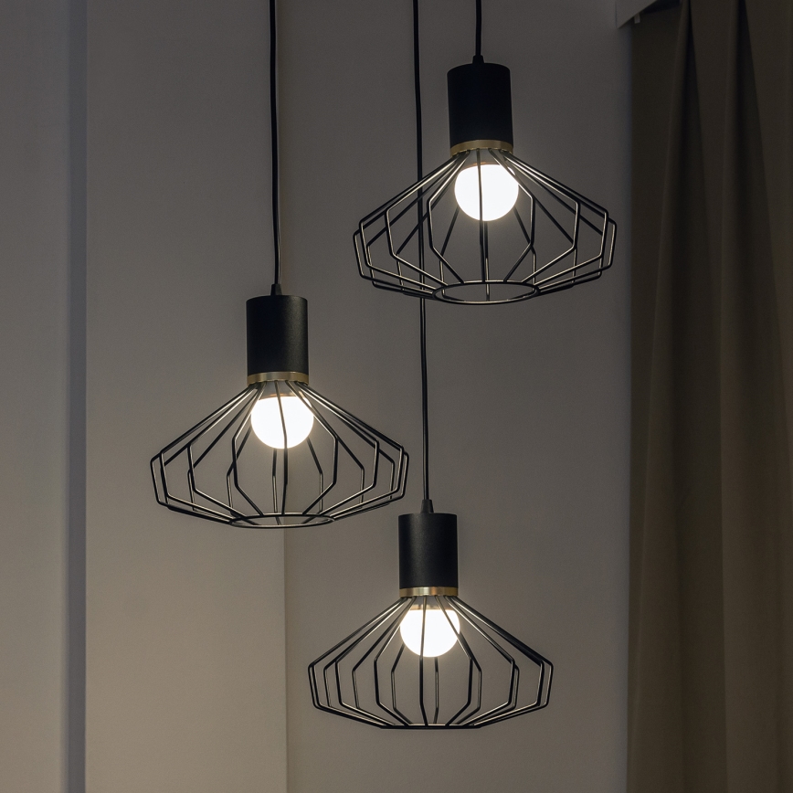 Luster na sajli SOLANO 3xE27/15W/230V crna/zlatna
