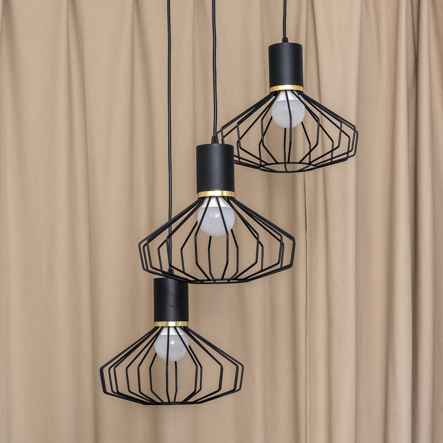 Luster na sajli SOLANO 3xE27/15W/230V crna/zlatna