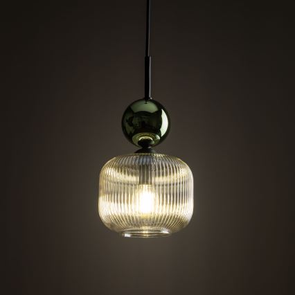Luster na sajli SOPHIA 1xE14/10W/230V crna/zelena/zadimljena bež