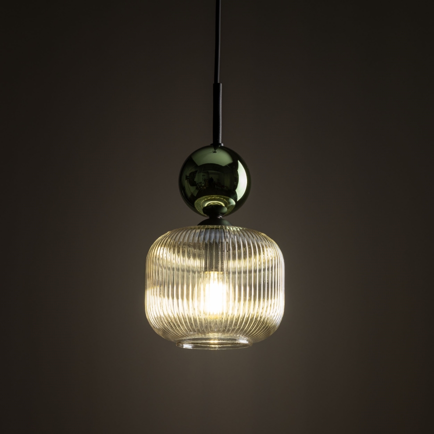 Luster na sajli SOPHIA 1xE14/10W/230V crna/zelena/zadimljena bež