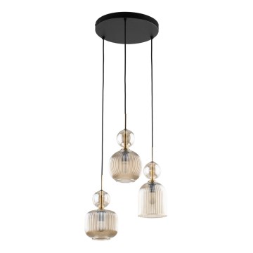 Luster na sajli SOPHIA 3xE14/10W/230V crna/zadimljeno bež