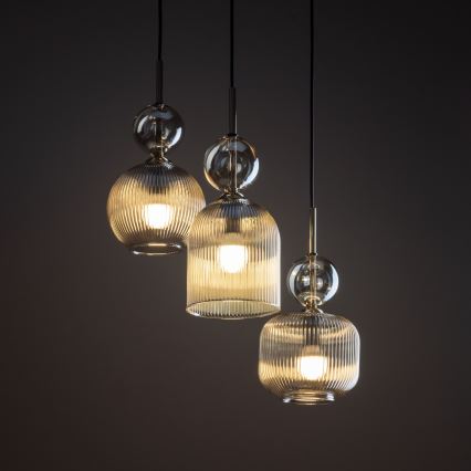Luster na sajli SOPHIA 3xE14/10W/230V crna/zadimljeno bež
