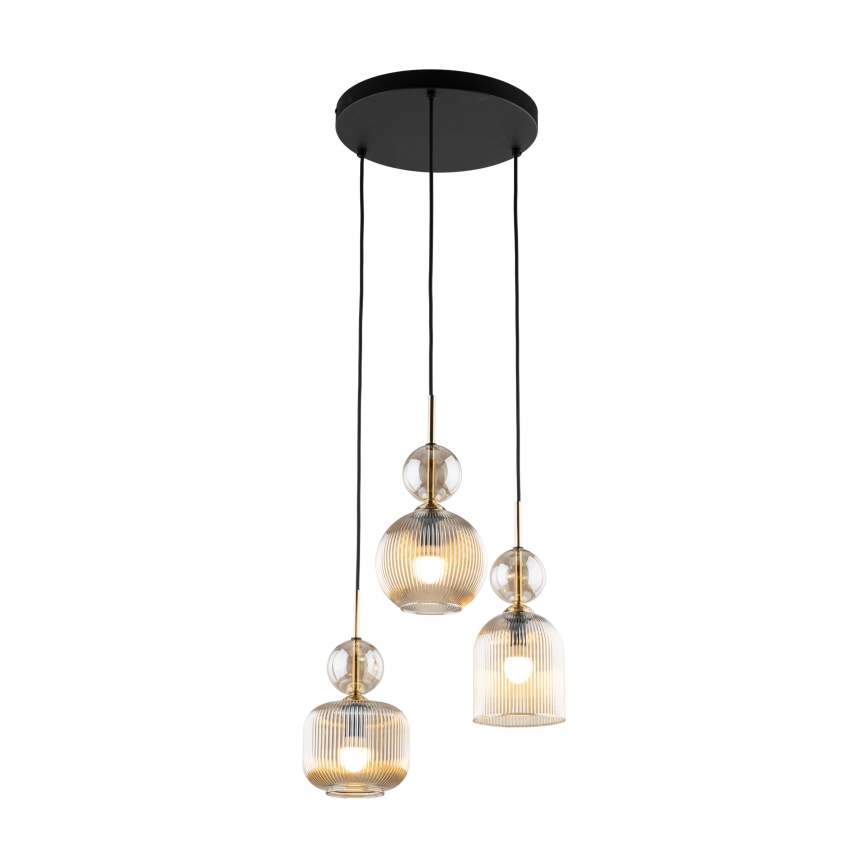 Luster na sajli SOPHIA 3xE14/10W/230V crna/zadimljeno bež