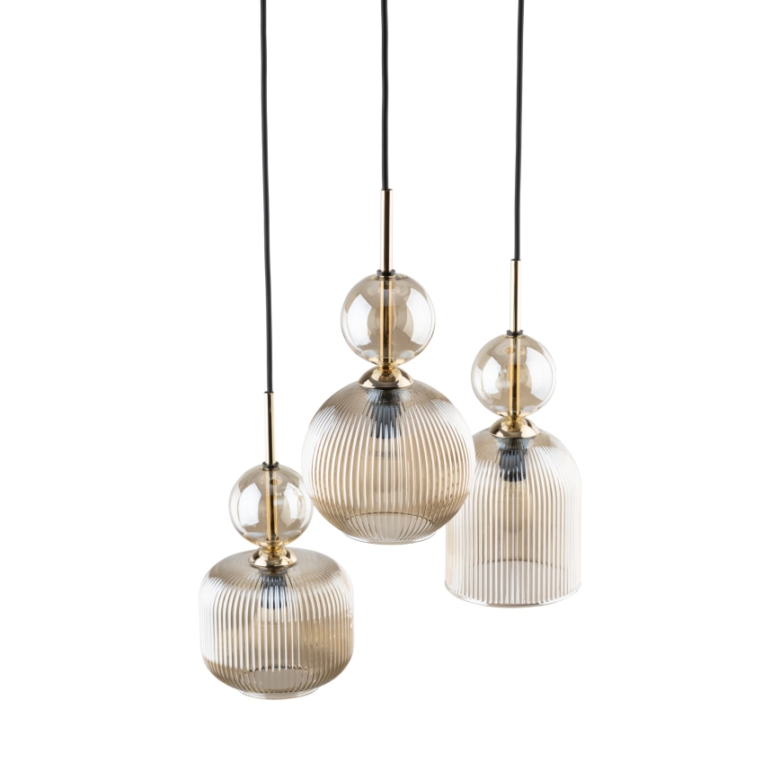 Luster na sajli SOPHIA 3xE14/10W/230V crna/zadimljeno bež