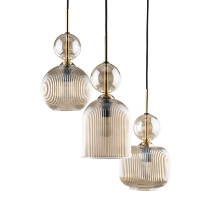 Luster na sajli SOPHIA 3xE14/10W/230V crna/zadimljeno bež