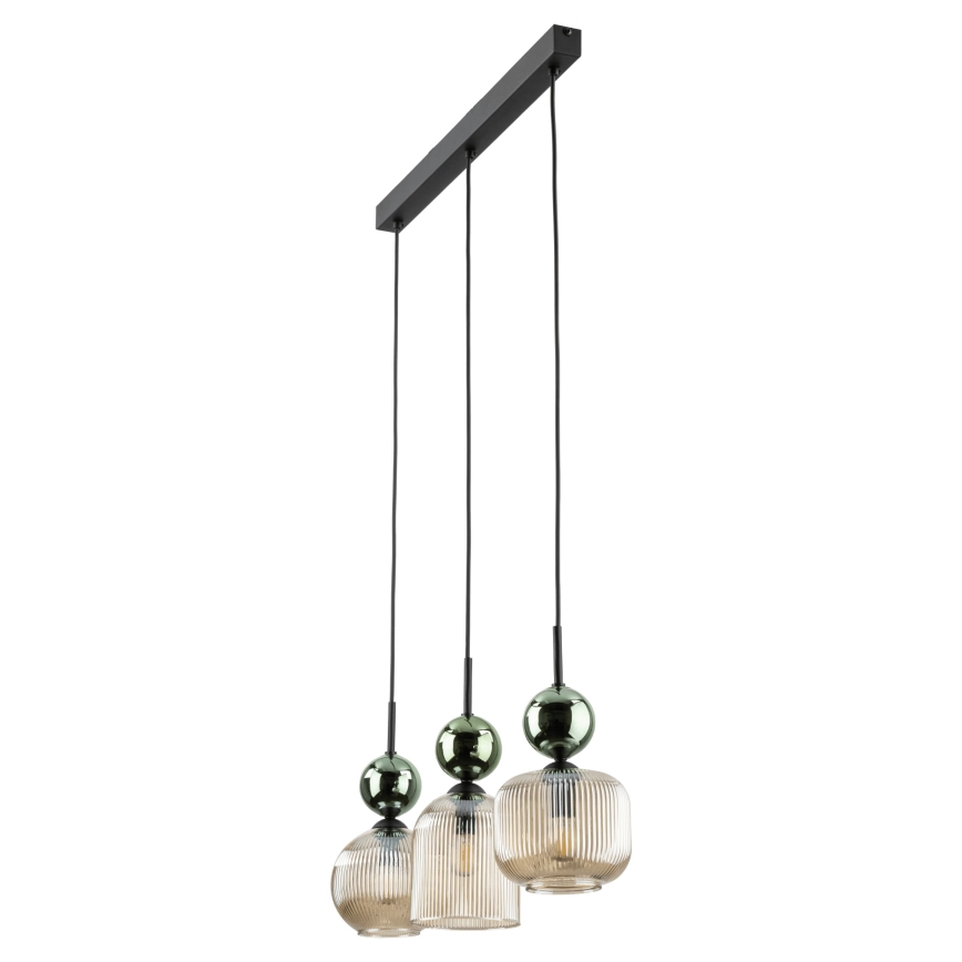 Luster na sajli SOPHIA 3xE14/10W/230V crna/zelena/dimljeno bež