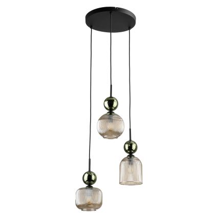 Luster na sajli SOPHIA 3xE14/10W/230V crna/zelena/dimno bež
