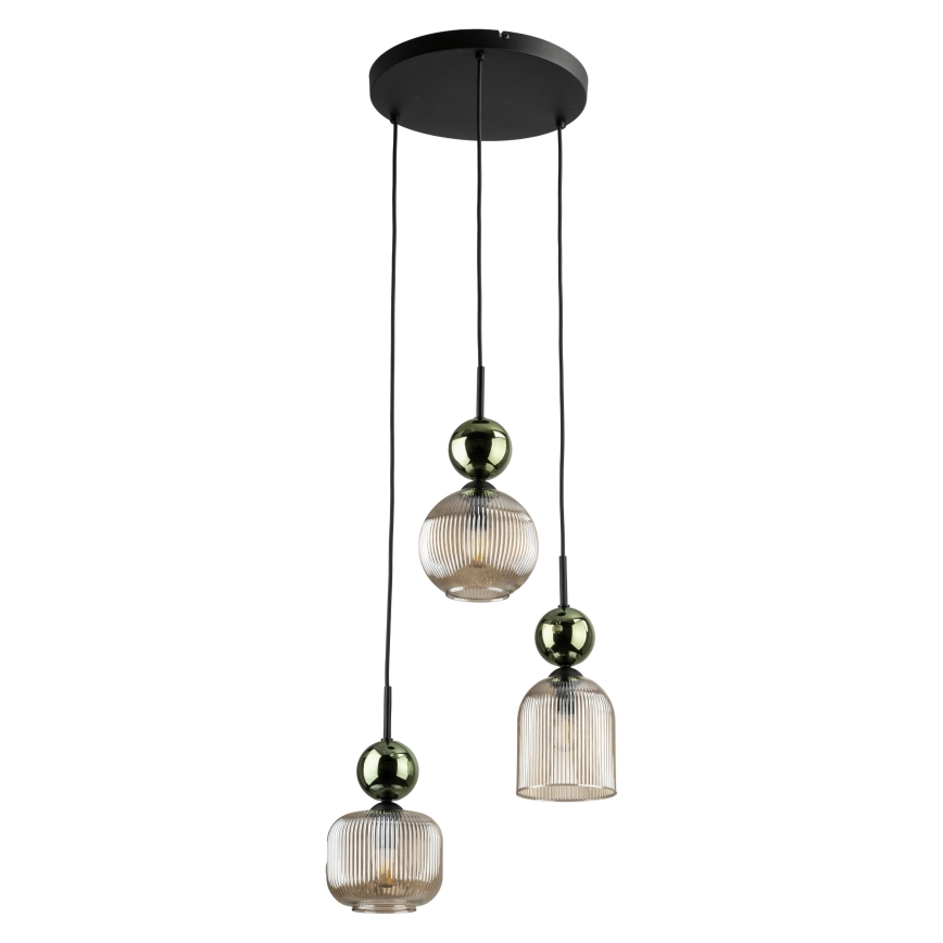 Luster na sajli SOPHIA 3xE14/10W/230V crna/zelena/dimno bež