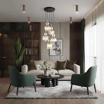 Luster na sajli SOPHIA 5xE14/10W/230V crna/zadimljeno bež