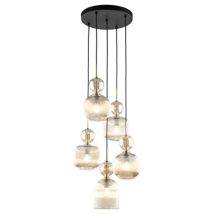 Luster na sajli SOPHIA 5xE14/10W/230V crna/zadimljeno bež