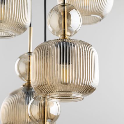 Luster na sajli SOPHIA 5xE14/10W/230V crna/zadimljeno bež