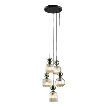 Luster na sajli SOPHIA 5xE14/10W/230V crna/zelena/zadimljeno bež