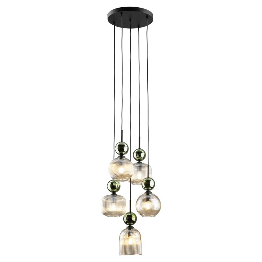Luster na sajli SOPHIA 5xE14/10W/230V crna/zelena/zadimljeno bež