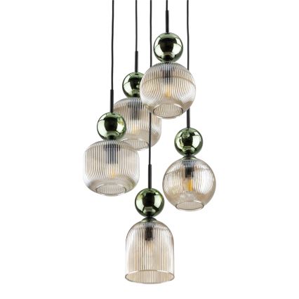 Luster na sajli SOPHIA 5xE14/10W/230V crna/zelena/zadimljeno bež
