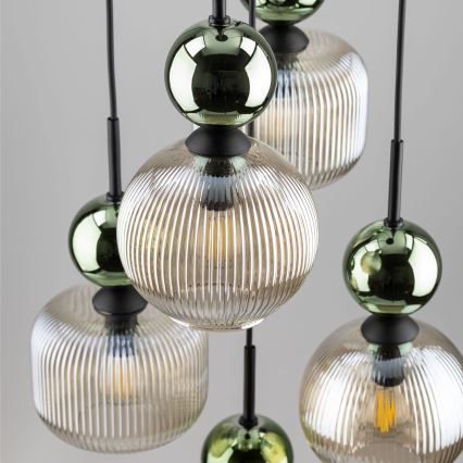 Luster na sajli SOPHIA 5xE14/10W/230V crna/zelena/zadimljeno bež