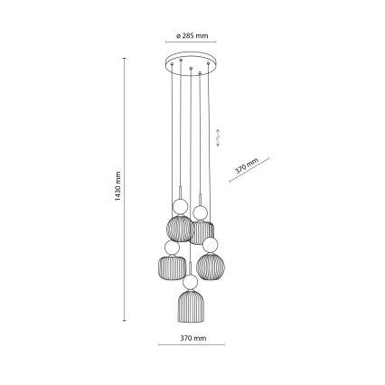 Luster na sajli SOPHIA 5xE14/10W/230V crna/zelena/zadimljeno bež