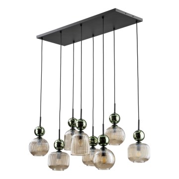 Luster na sajli SOPHIA 8xE14/10W/230V crna/zelena/zadimljeno bež