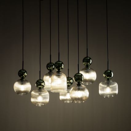 Luster na sajli SOPHIA 8xE14/10W/230V crna/zelena/zadimljeno bež