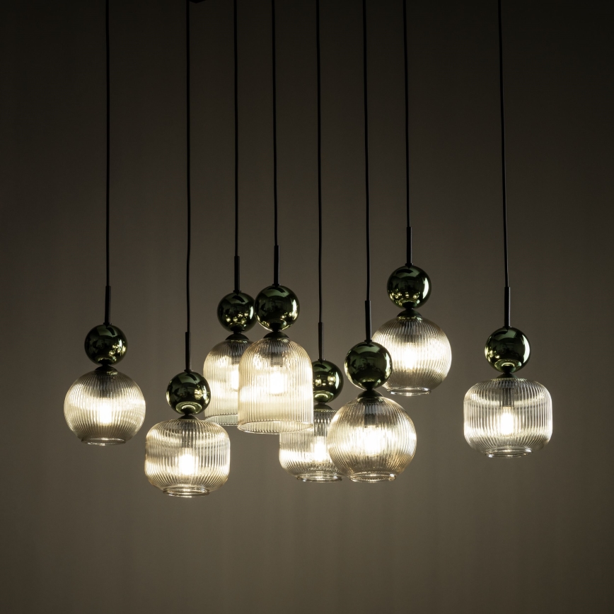 Luster na sajli SOPHIA 8xE14/10W/230V crna/zelena/zadimljeno bež