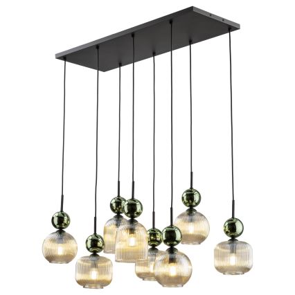 Luster na sajli SOPHIA 8xE14/10W/230V crna/zelena/zadimljeno bež