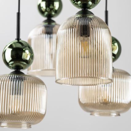 Luster na sajli SOPHIA 8xE14/10W/230V crna/zelena/zadimljeno bež