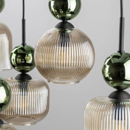 Luster na sajli SOPHIA 8xE14/10W/230V crna/zelena/zadimljeno bež