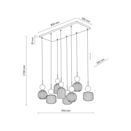 Luster na sajli SOPHIA 8xE14/10W/230V crna/zelena/zadimljeno bež