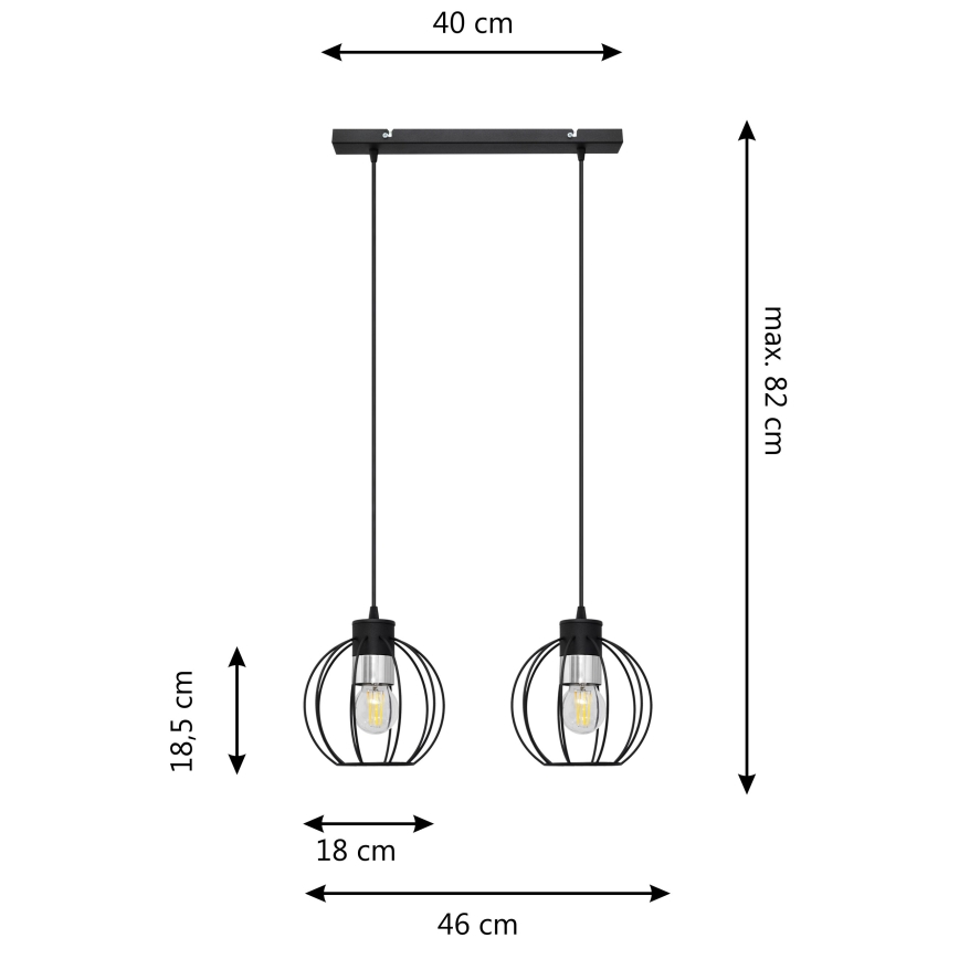 Luster na sajli STARLIGHT 2xE27/15W/230V crna/srebrna