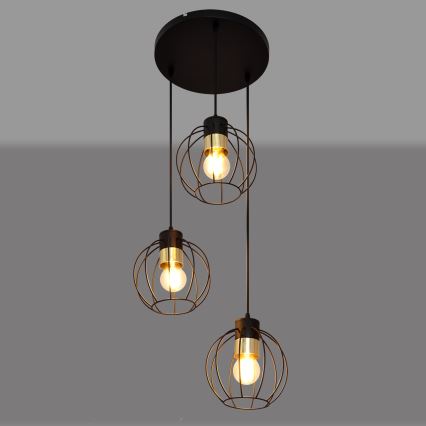 Luster na sajli STARLIGHT 3xE27/15W/230V crna/zlatna