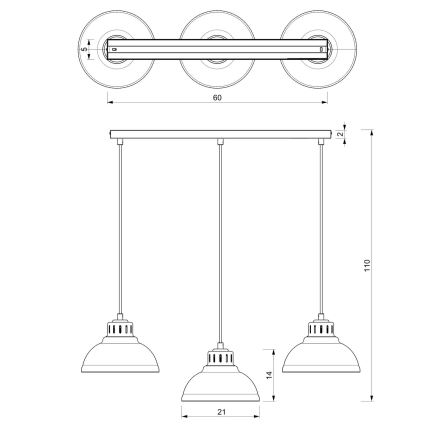 Luster na sajli SVEN 3xE27/15W/230V crvena