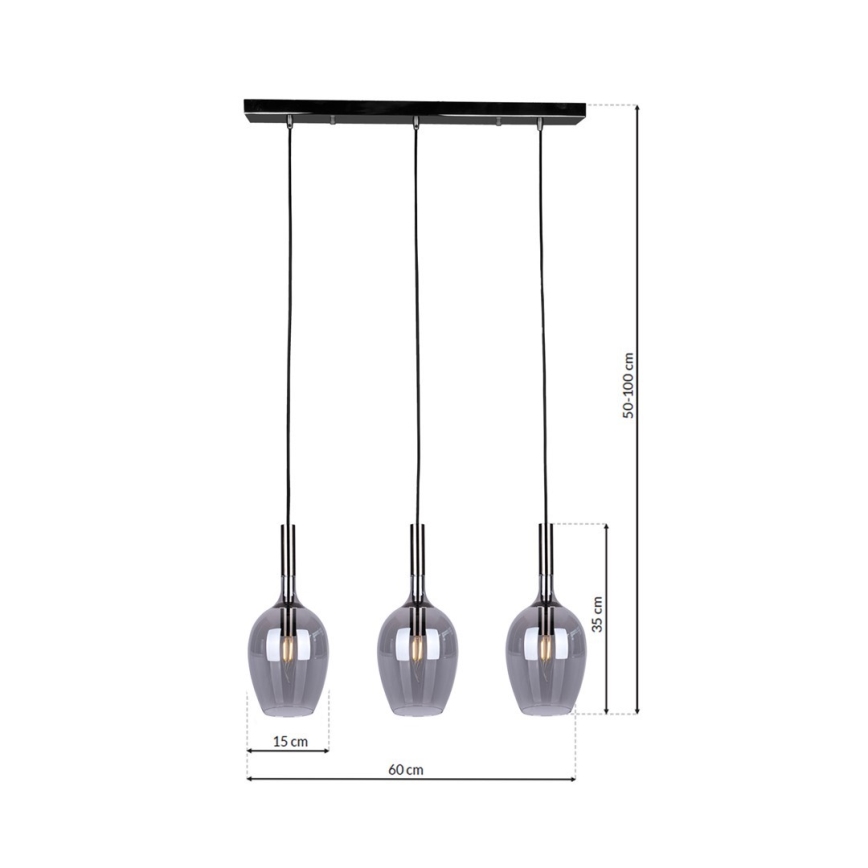 Luster na sajli TANGO 3xE14/40W/230V crni