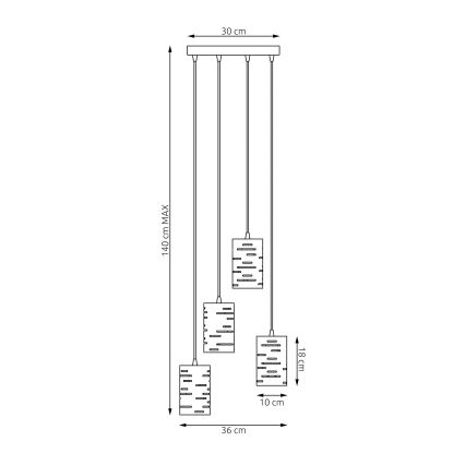 Luster na sajli TANK, 4xE27/15W/230V, prečnik 36 cm, crna