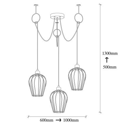Luster na sajli TEL 3x E27/40W/230V pauk