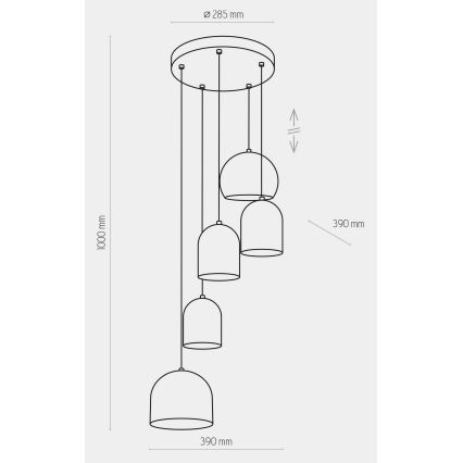 Luster na sajli TEMPRE 5xE27/15W/230V bela/siva/crna