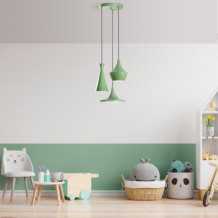 Luster na sajli TOM 3xE27/40W/230V, zelene boje