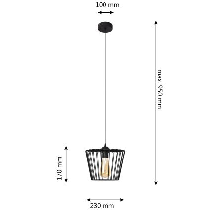 Luster na sajli TORRI 1xE27/15W/230V prečnika 23 cm crne boje