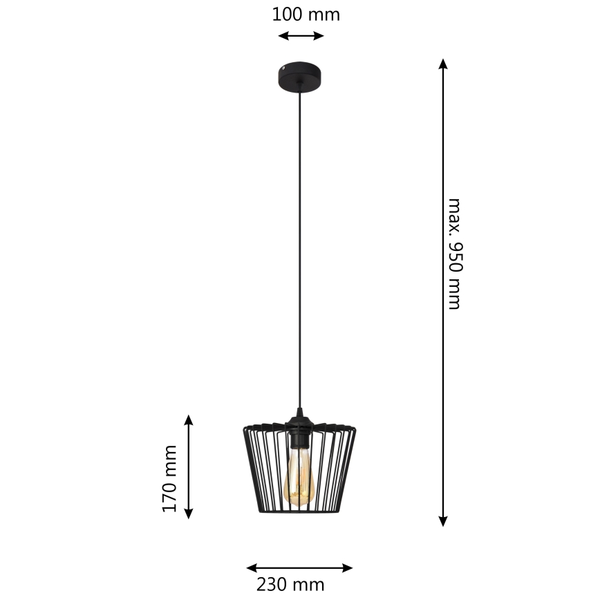 Luster na sajli TORRI 1xE27/15W/230V prečnika 23 cm crne boje