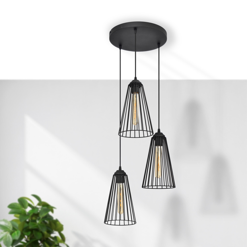 Luster na sajli TORRI 3xE27/15W/230V crni